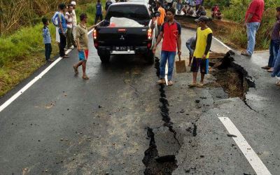 Selama 2017 Jalan XIII Kota Kampar Sudah 2 Kali Amblas