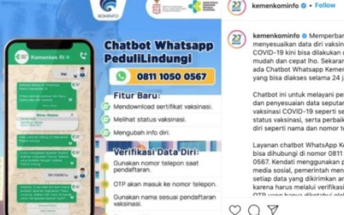 Sertifikat Vaksin Covid-19 Bisa Diunduh via WhatsApp