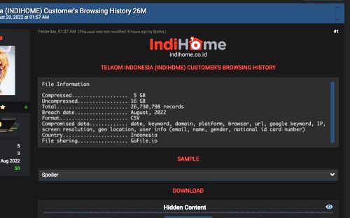 Data 26 Juta Pengguna Indihome Diduga Bocor