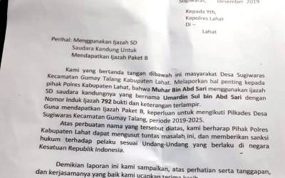 Kades Terpilih Sugiwaras Diduga Gunakan Ijazah Palsu