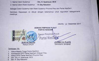 Ini Alasan Nasdem Dukung Syamsuar Maju Pilgubri