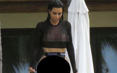Kim Kardashian Berpose Tanpa Bra Umbar Bagian Pribadi